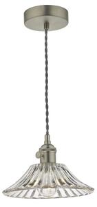 Dar Lighting Hadano Single Ceiling Pendant Light In Antique Chrome With Flared Glass Shade
