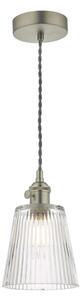 Dar Lighting Hadano Single Ceiling Pendant Light In Antique Chrome With Ribbed Glass Shade