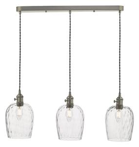 Dar Lighting Hadano 3 Light Bar Ceiling Pendant Light In Antique Chrome With Dimpled Glass Shades