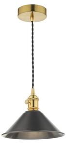 Dar Lighting Hadano Single Ceiling Pendant Light In Natural Brass With Pewter Shade