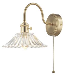 Dar Lighting Hadano Single Wall light In Natural Brass With Flared Glass Shade