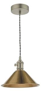 Dar Lighting Hadano Single Ceiling Pendant Light In Antique Chrome With Brass Shade