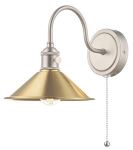 Dar Lighting Hadano Single Wall light In Antique Chrome With Brass Shade