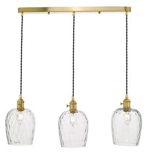 Dar Lighting Hadano 3 Light Bar Ceiling Pendant Light In Natural Brass With Dimpled Glass Shades