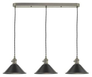 Dar Lighting Hadano 3 Light Bar Ceiling Pendant Light In Antique Chrome With Pewter Shades
