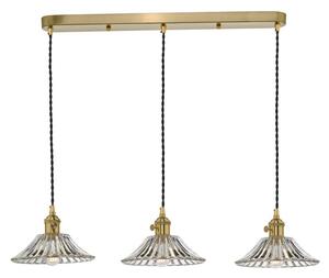Dar Lighting Hadano 3 Light Bar Ceiling Pendant Light In Natural Brass With Flared Glass Shades