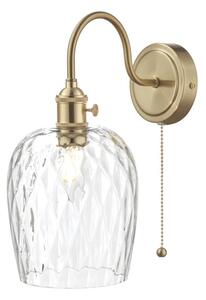 Dar Lighting Hadano Single Wall light In Natural Brass With Dimpled Glass Shade