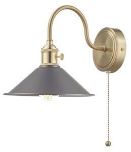 Dar Lighting Hadano Single Wall light In Natural Brass With Pewter Shade