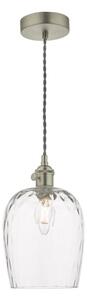 Dar Lighting Hadano Single Ceiling Pendant Light In Antique Chrome With Dimpled Glass Shade