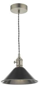 Dar Lighting Hadano Single Ceiling Pendant Light In Antique Chrome With Pewter Shade