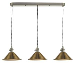 Dar Lighting Hadano 3 Light Bar Ceiling Pendant Light In Antique Chrome With Brass Shades