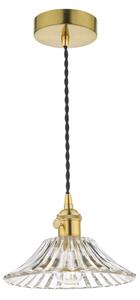 Dar Lighting Hadano Single Ceiling Pendant Light In Natural Brass With Flared Glass Shade