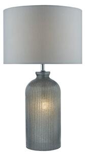 Dar Lighting Pamplona Ribbed Glass Table Lamp With Grey Faux Silk Shade