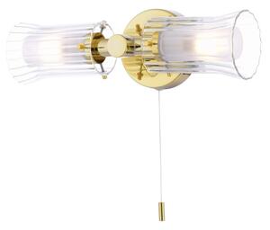 Dar Lighting Elba Bathroom 2 Light Wall Light In Polished Gold With Glass Shades IP44