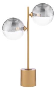 Dar Lighting Spiral 2 Light Table Lamp In Matt Gold Finish With Smoked And Clear Ribbed Glass