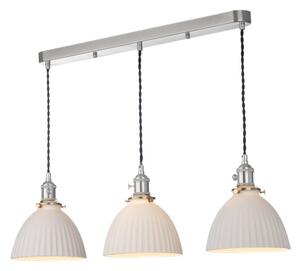 Dar Lighting Hadano 3 Light Bar Ceiling Pendant Light In Antique Chrome With Ceramic Domed Shade