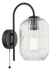 Dar Lighting Idra Wall Light In Matt Black Finish With Ribbed Glass Shade