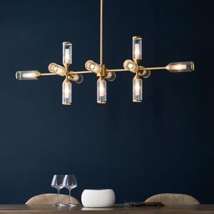 Pillar 13 Light Linear Ceiling Pendant Light In Satin Brass With Clear And Frosted Glass