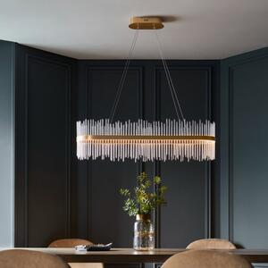 Tivoli Linear Ceiling Pendant Light In Brushed Gold With Clear Glass Rods