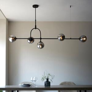 Orio 5 Light Linear Ceiling Pendant Light In Matt Black Finish With Smoked Mirrored Glass