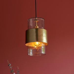 Artisan Ceiling Pendant Light In Hammered Brass Finish With Textured Glass