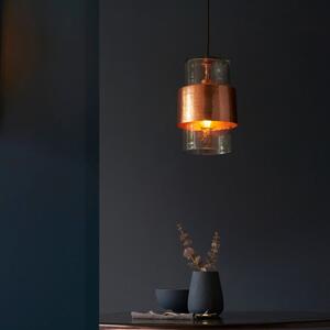 Artisan Ceiling Pendant Light In Hammered Copper Finish With Textured Glass