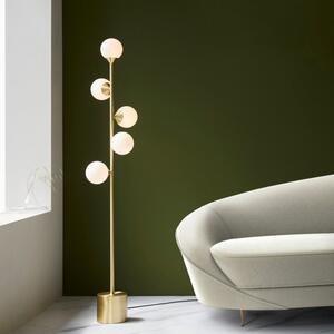 Teardrop 5 Light Floor Lamp In Satin Brass Finish With Gloss White Glass Shades
