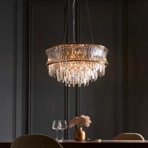 Crystal 9 Light Ceiling Pendant Light With Concave Glass In Warm Brass Finish