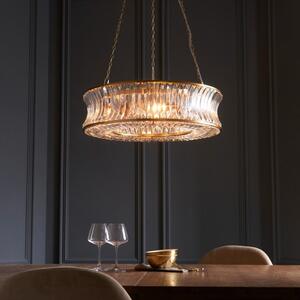 Crystal 6 Light Ceiling Pendant Light With Concave Glass In Warm Brass Finish