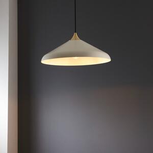 Industrial Single Ceiling Pendant Light In Warm White Finish And Brushed Brass Detail