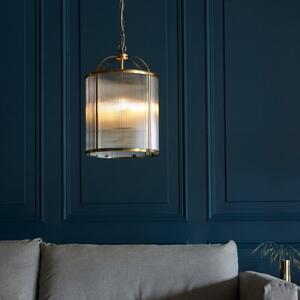 Endon 106711 Lambeth 4 Light Ceiling Lantern In Antique Brass With Clear Ribbed Glass