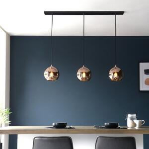 Endon 102929 Boli 3 Light Linear Ceiling Pendant In Matt Black With Copper Mirrored Glass