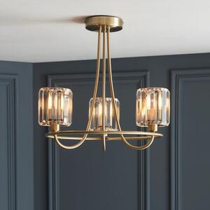 Endon 107801 Berenice 3 Light Semi Flush Ceiling Light In Antique Brass With Cut Glass Shades