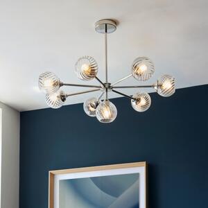 Endon 104051 Allegra 8 Light Ceiling Pendant Light In Bright Nickel With Spiral Glass