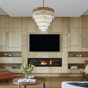 Prestige Metro Large Tiered Ceiling Pendant Light In Brass With Clear Sculptured Glass 80cm