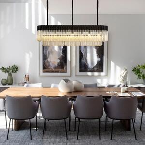 Prestige Metro Rectangular Ceiling Pendant Light In Matt Black With Cognac Sculptured Glass 150cm