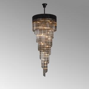 Prestige Metro Grand Spiral Ceiling Pendant Light In Matt Black With Smoke Sculptured Glass 90cm