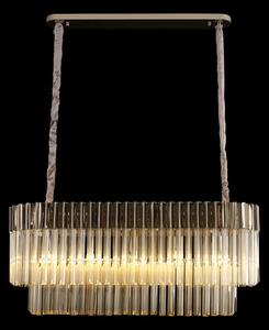Prestige Metro Rectangular Ceiling Pendant Light In Polished Nickel With Cognac Sculptured Glass 100cm