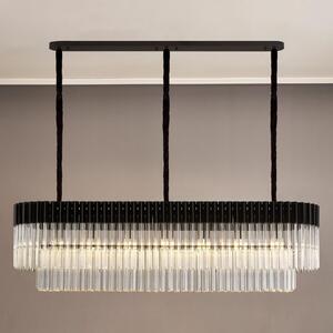 Prestige Metro Rectangular Ceiling Pendant Light In Matt Black With Clear Sculptured Glass 150cm