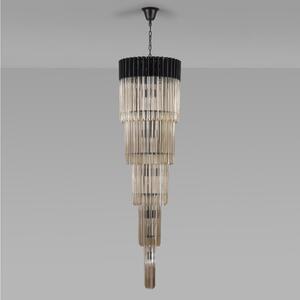 Prestige Metro Large Tiered Ceiling Pendant Light In Matt Black With Cognac Sculptured Glass 50cm
