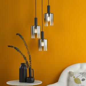 Dar Lighting Savannah 3 Light Cluster Ceiling Pendant Light In Matt Black With Smoked Glass SAV8822