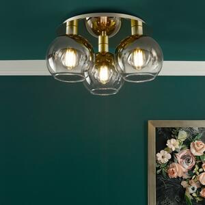 Dar Lighting Lycia 3 Light Flush Ceiling Light In Satin Gold With Gold Ombre Glass LYC5335