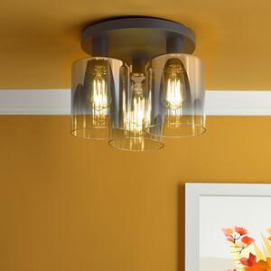 Dar Lighting Savannah 3 Light Flush Ceiling Light In Matt Black With Smoked Glass SAV5322