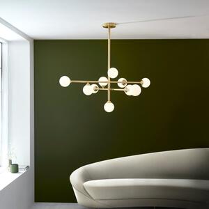 Teardrop 10 Light Ceiling Pendant Light In Satin Brass With Gloss White Glass