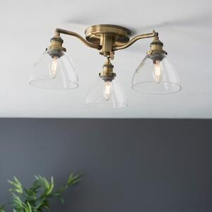 Endon 97247 Hansen 3 Light Flush Ceiling Light In Antique Brass With Clear Glass