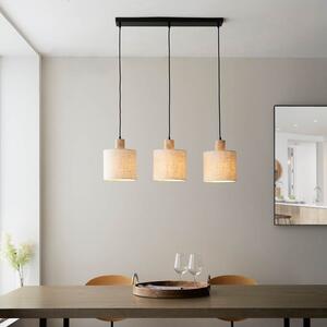 Endon 101681 Durban Linear Ceiling Pendant Light With Wooden Detail and Linen Shade