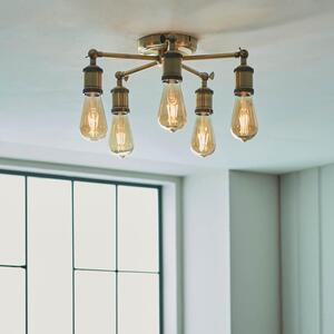 Endon 97244 Hal 5 Light Semi Flush Ceiling Light In Antique Brass Finish