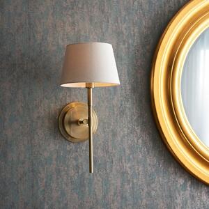 Endon 103355 Rennes Wall Light In Antique Brass Finish With Ivory Linen Shade