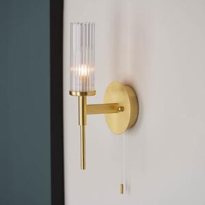 Endon 96163 Talo Bathroom Wall Light In Satin Brass With Ribbed Glass Shade IP44