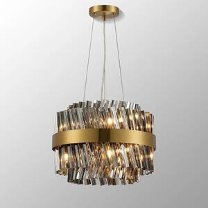 Hampton 10 Light Round Ceiling Pendant Light In Brass Finish With Smoked Glass 40cm